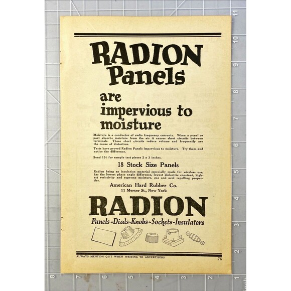 American Hard Rubber Co. "Radion Panels Impervious to Moisture"Vtg Print Ad 1923 - Picture 2 of 3